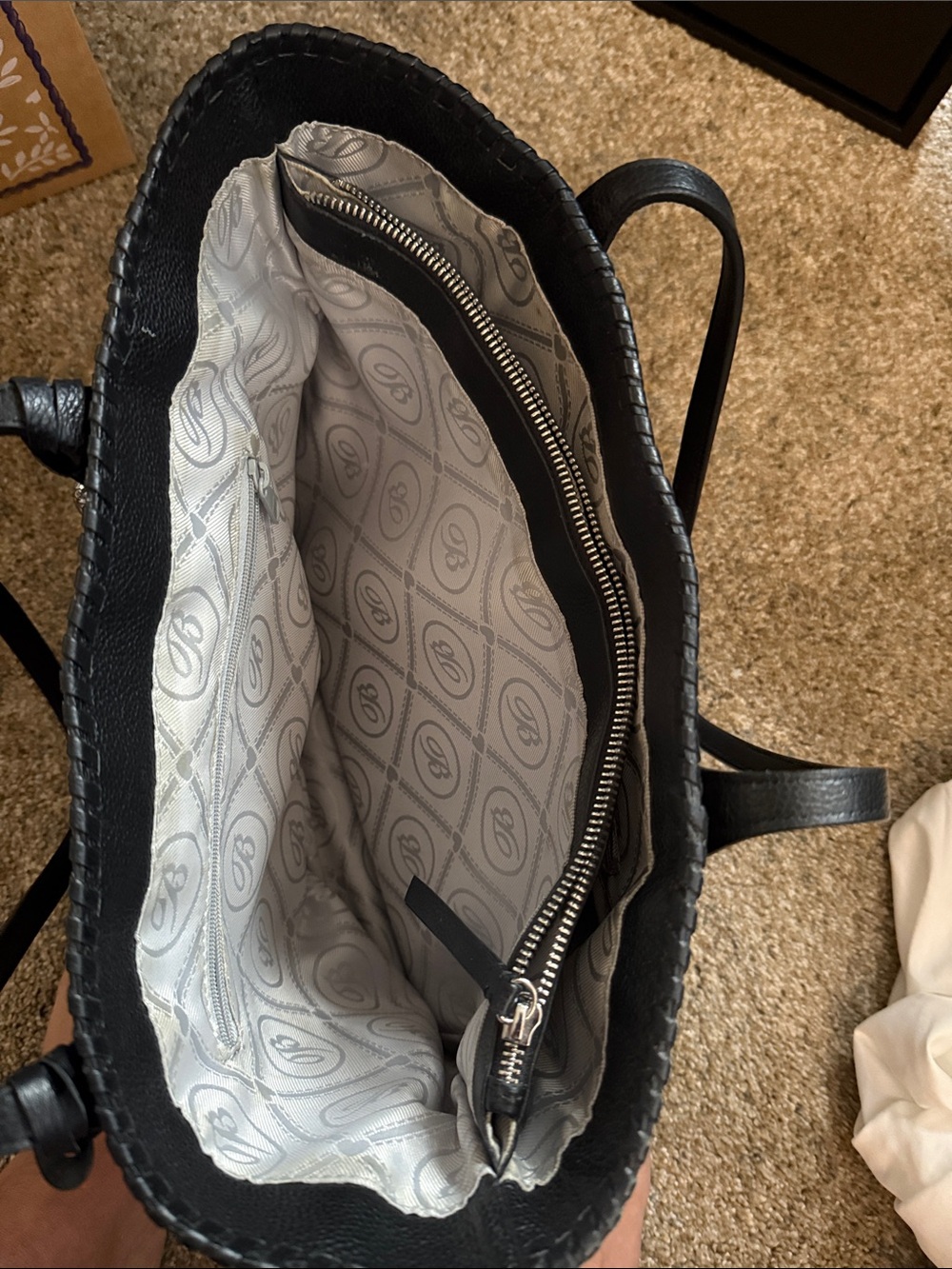 Brighton Black Leather Tote with Embossed Medallion and Tassel - Picture 5 of 8